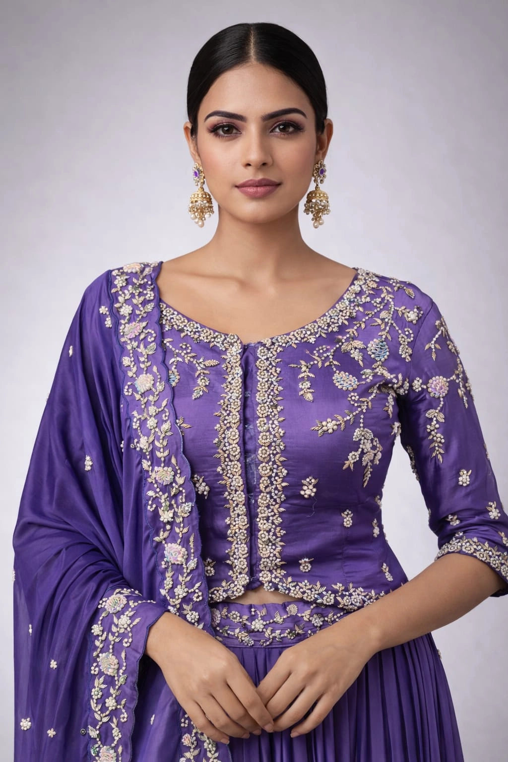 purple embroidered lehenga set