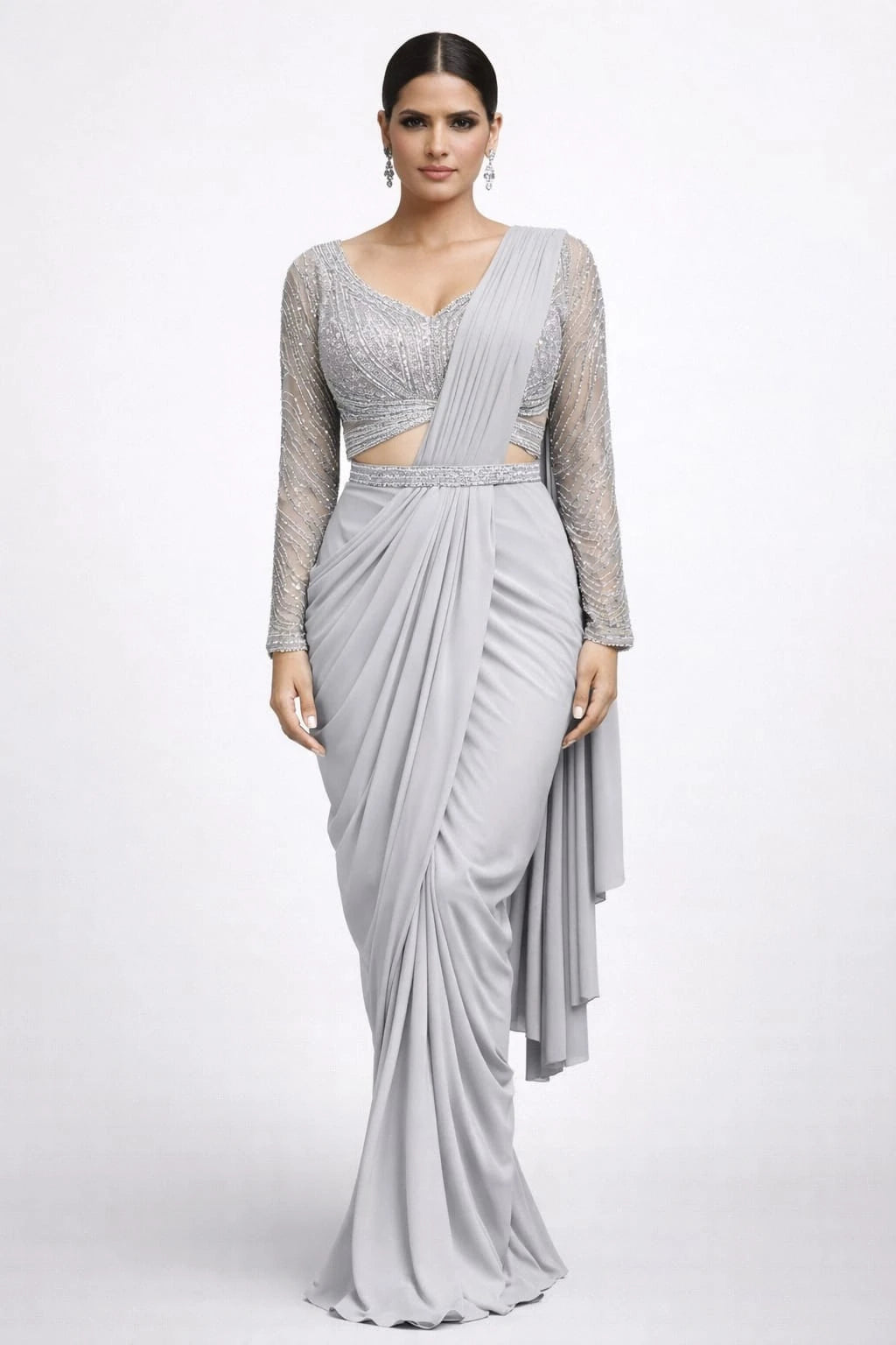 grey drape saree