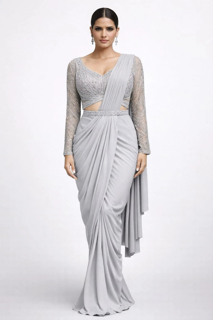grey drape saree