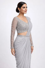 grey drape saree