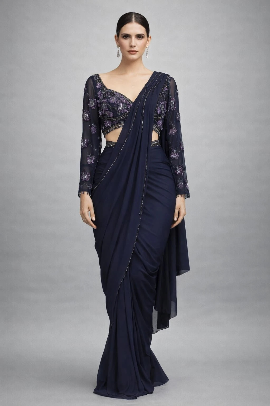 blue drape saree
