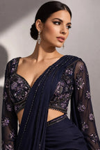 blue drape saree