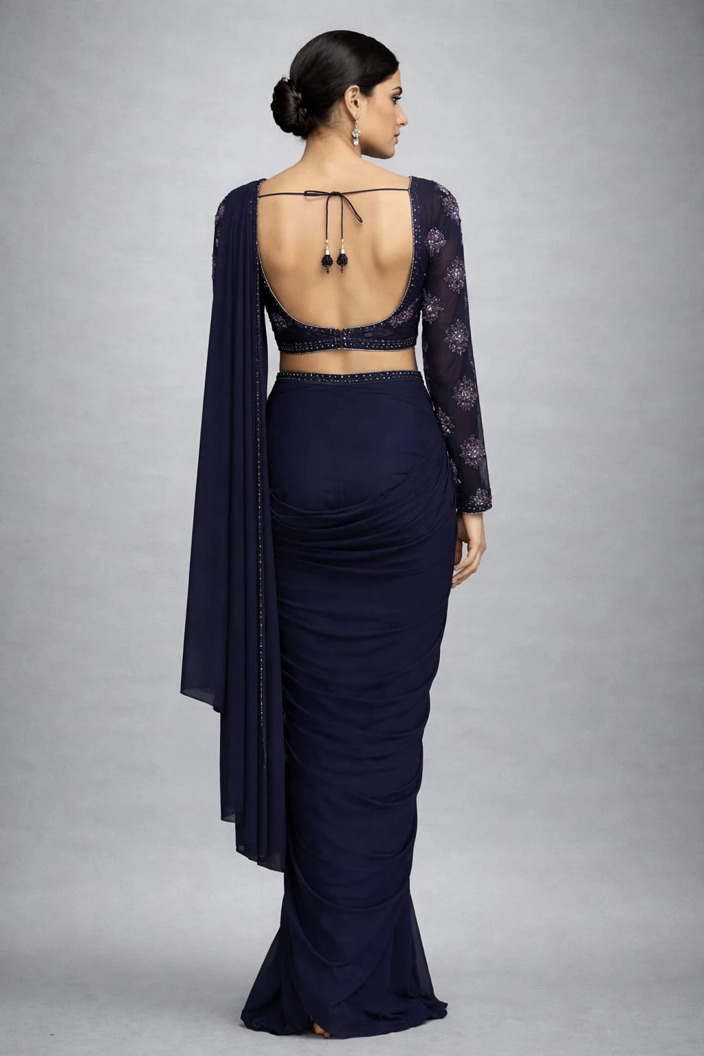 blue drape saree