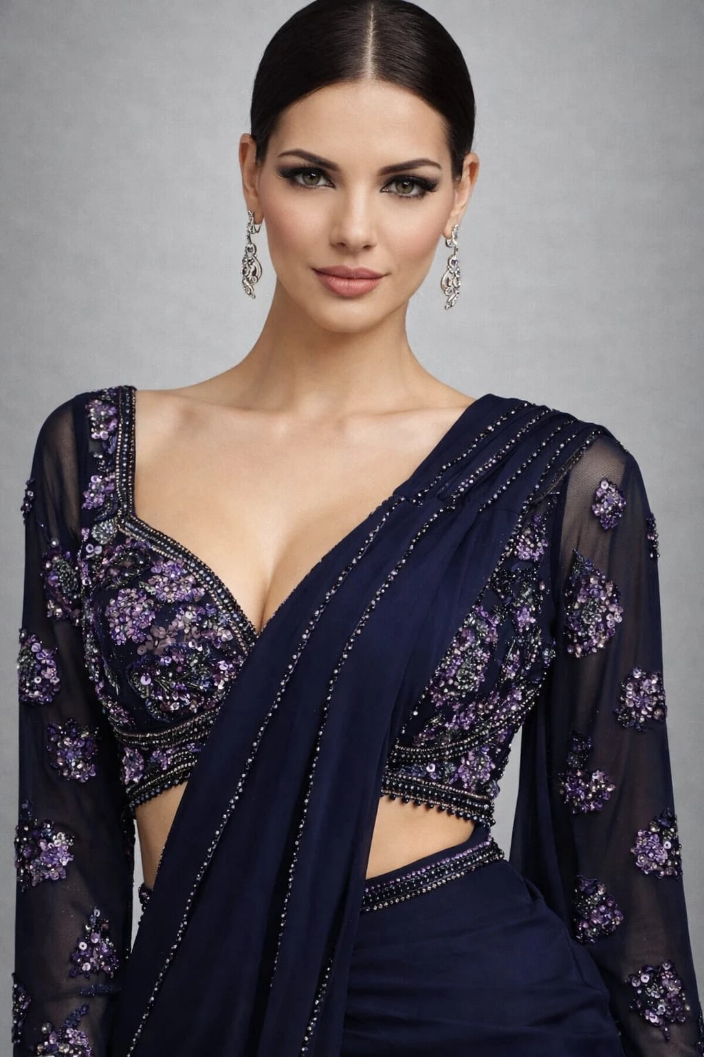 blue drape saree