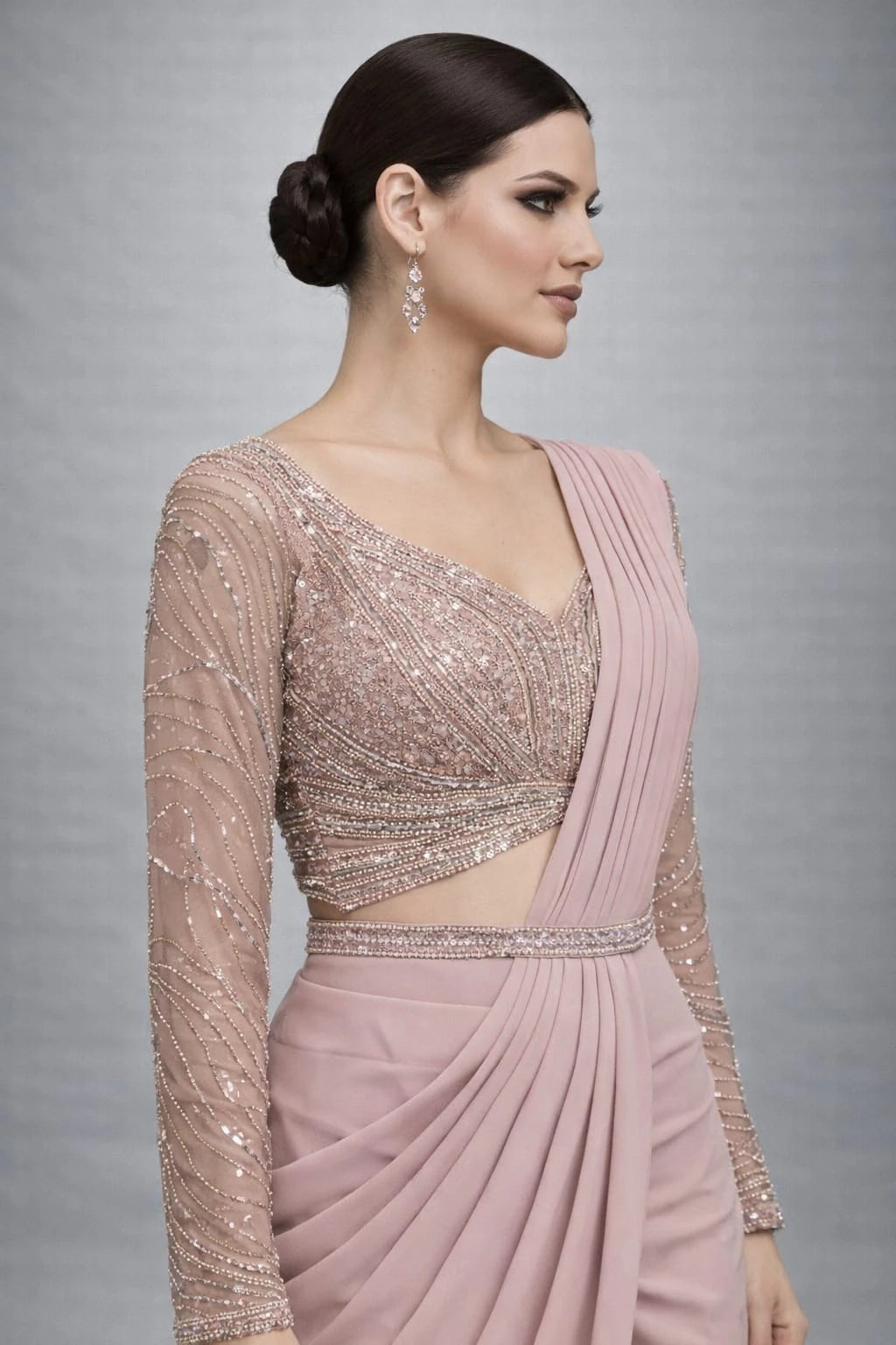mauve drape saree