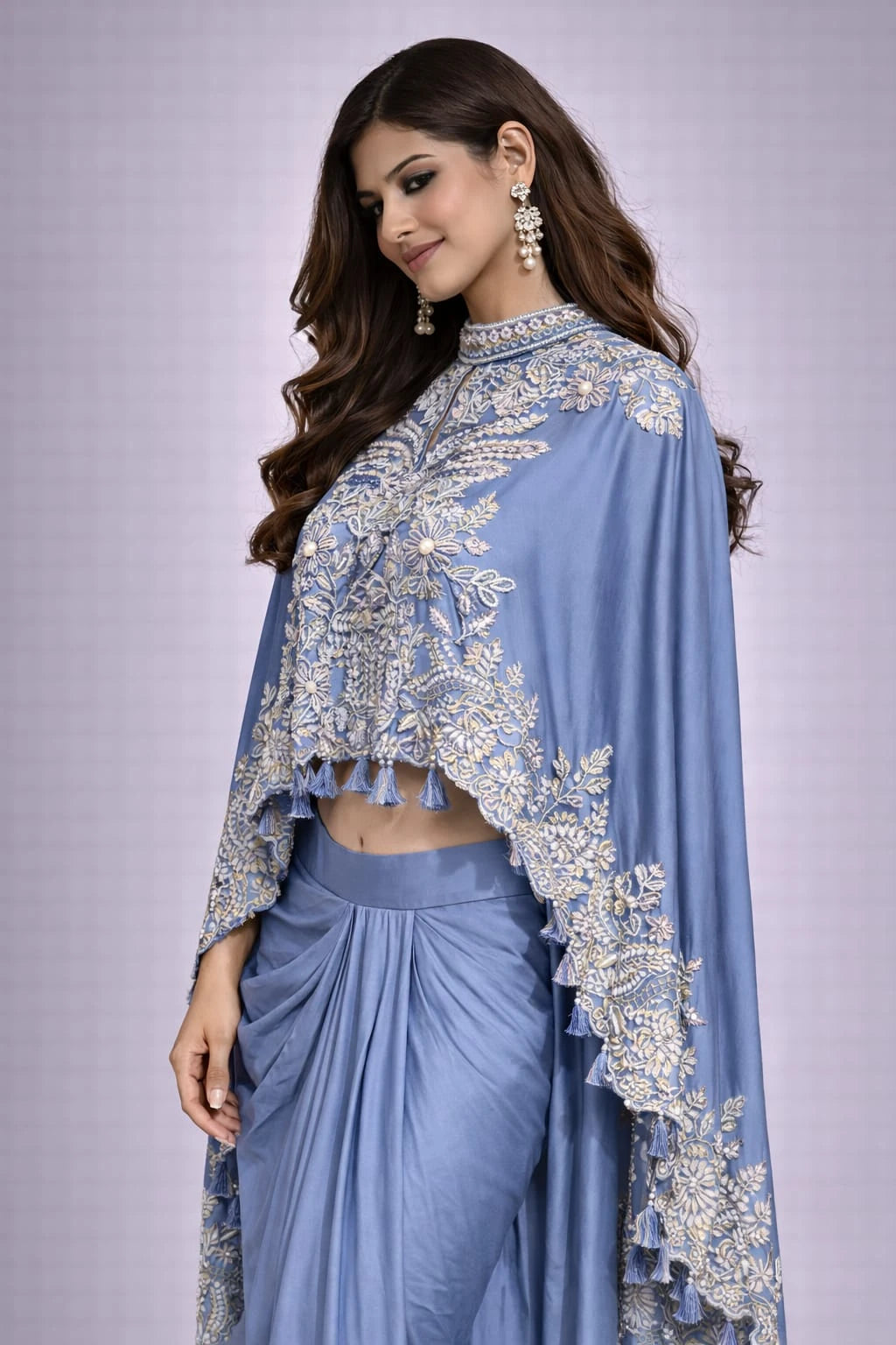 blue dress dhoti set