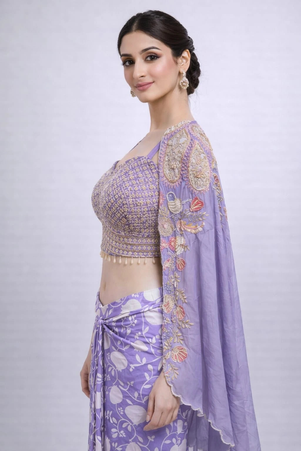 Lavender dhoti cape dress