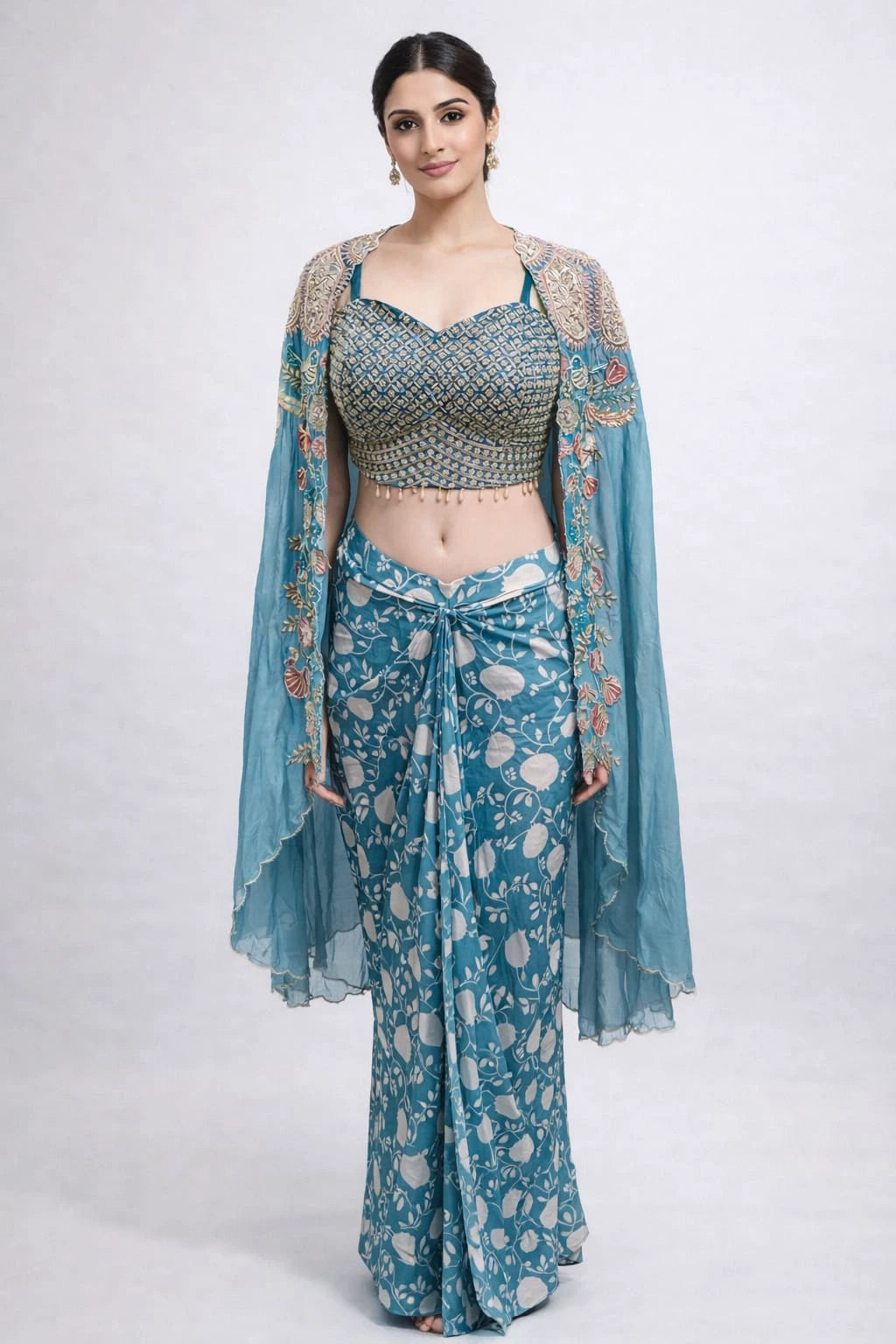 sky dhoti cape dress