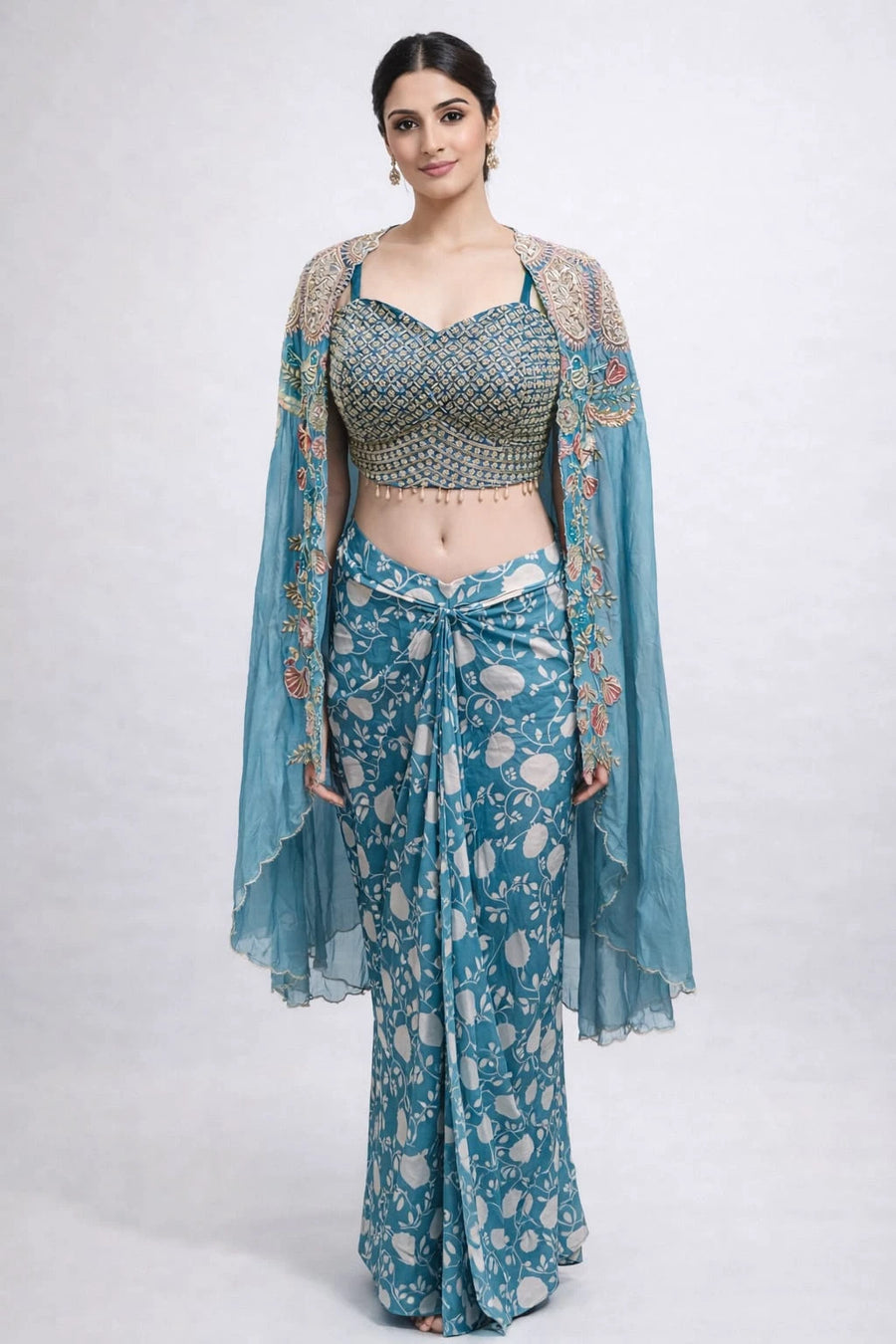 sky dhoti cape dress