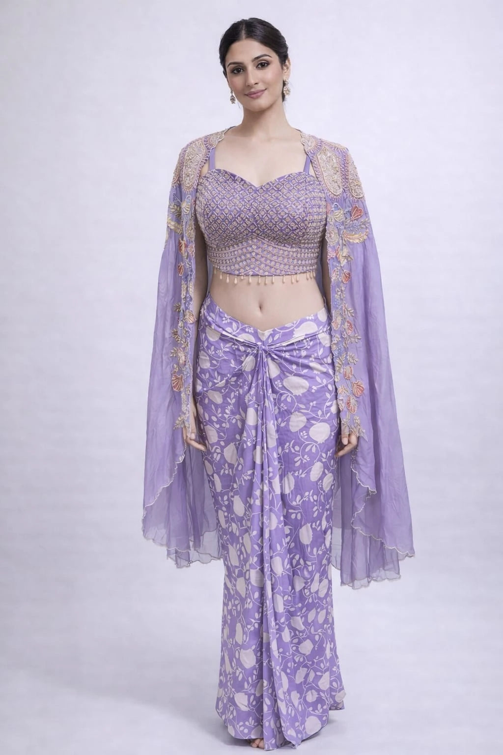 Lavender dhoti cape dress