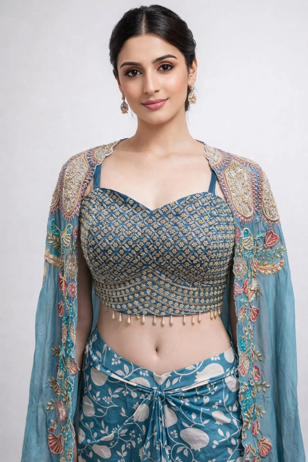 sky dhoti cape dress