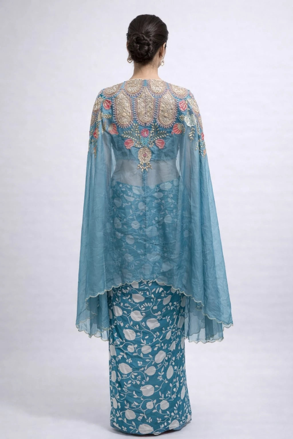 sky dhoti cape dress