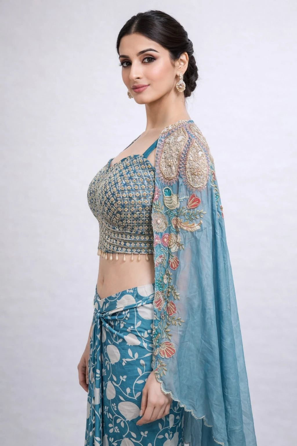 sky dhoti cape dress