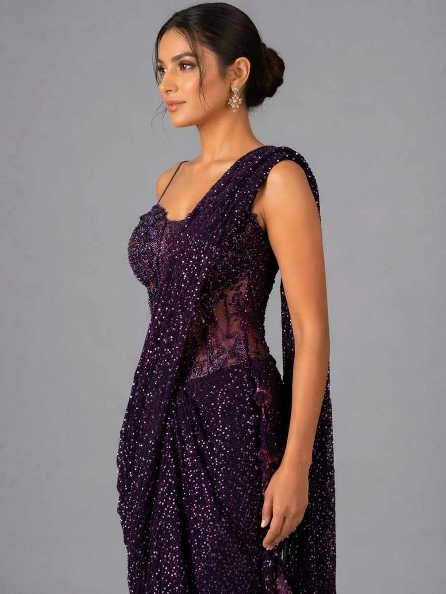 purple drape saree