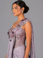mauve drape style saree