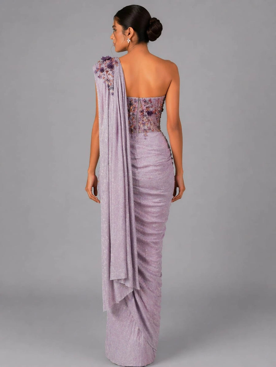 mauve drape style saree