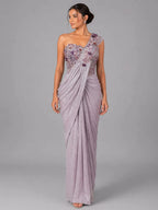 mauve drape style saree
