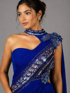 blue drape style saree