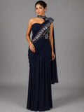navy blue drape style saree