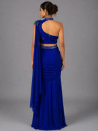 blue drape style saree