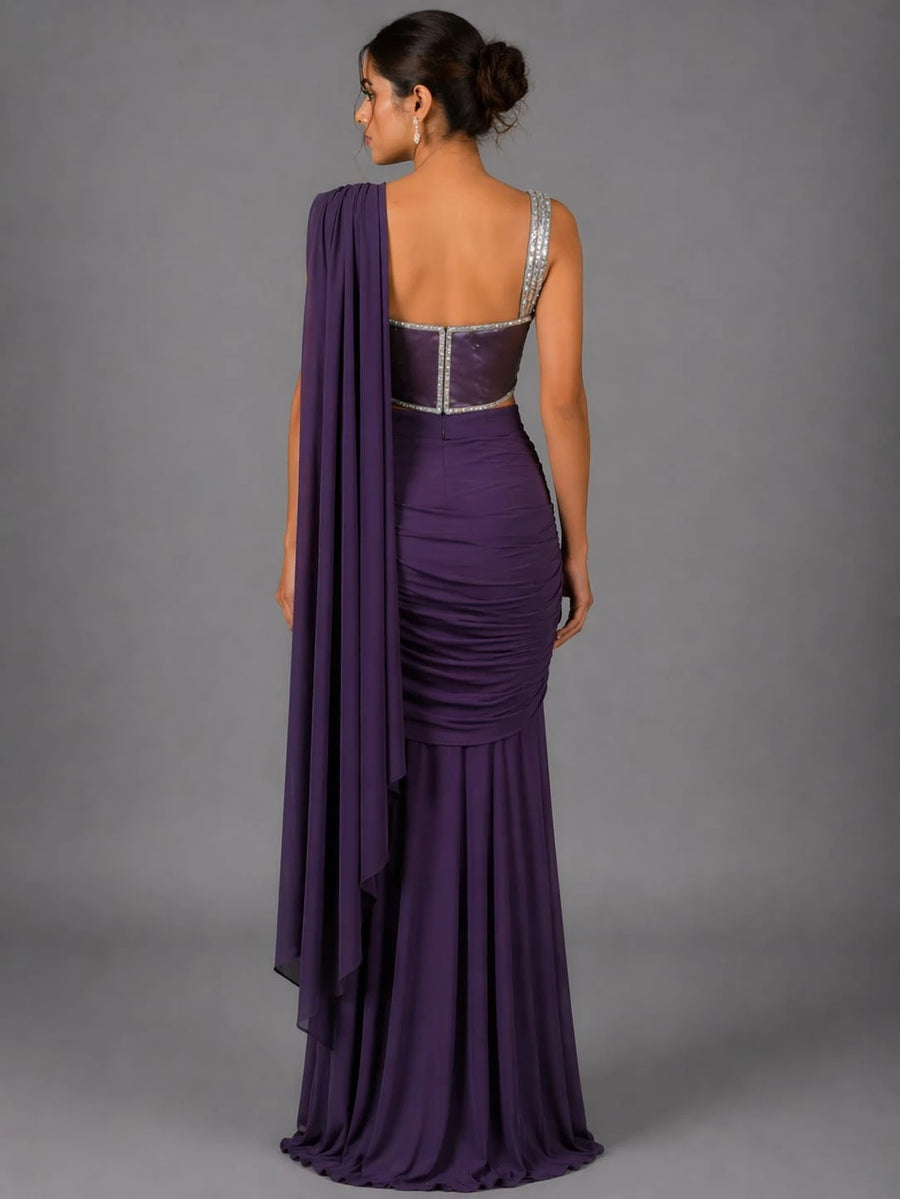 mauve drape style saree