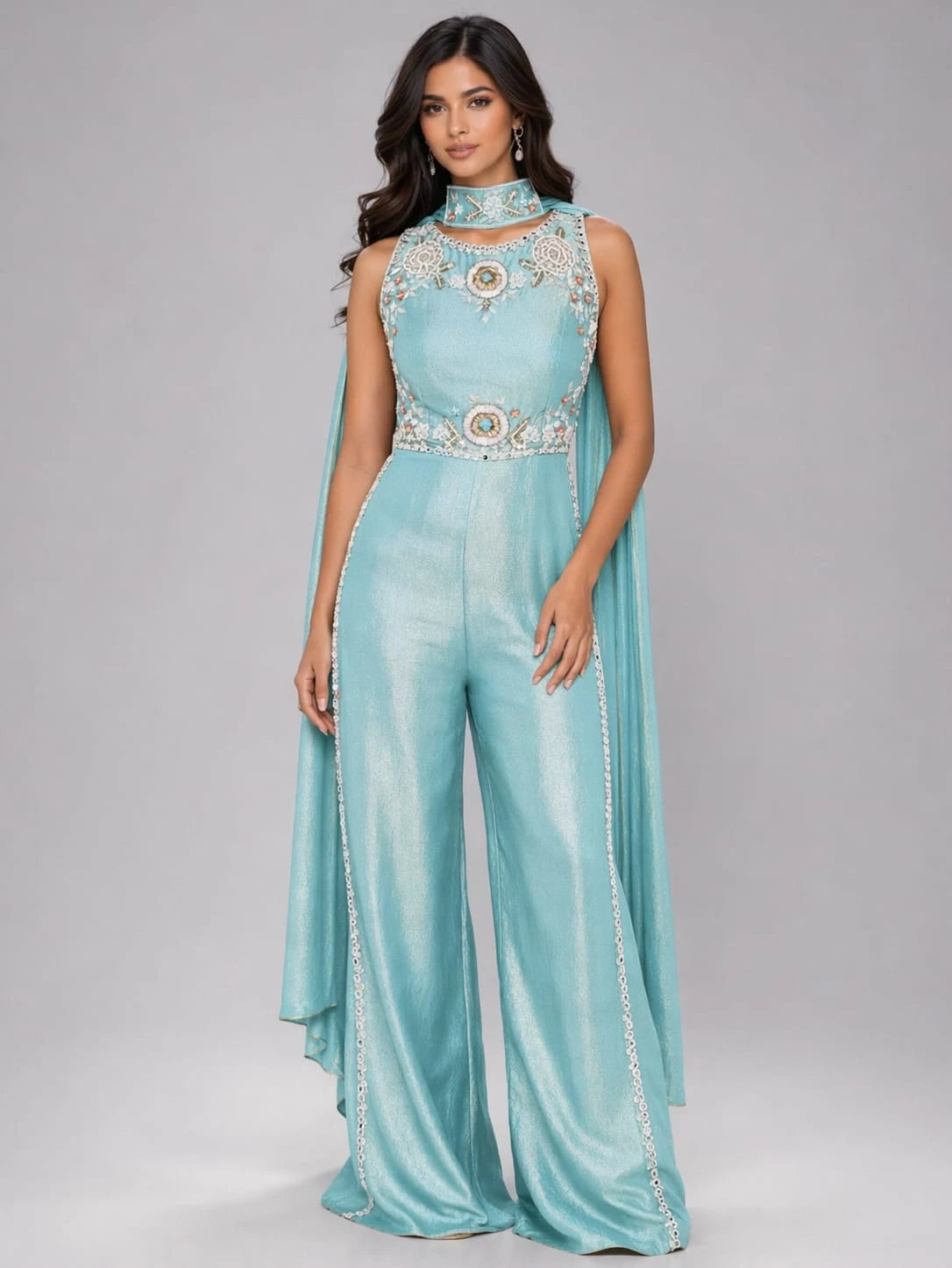 blue jumpsuit