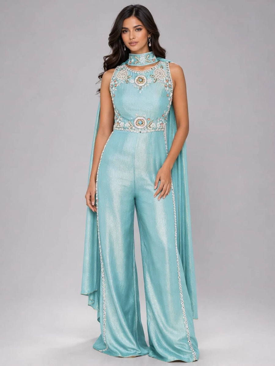 blue jumpsuit
