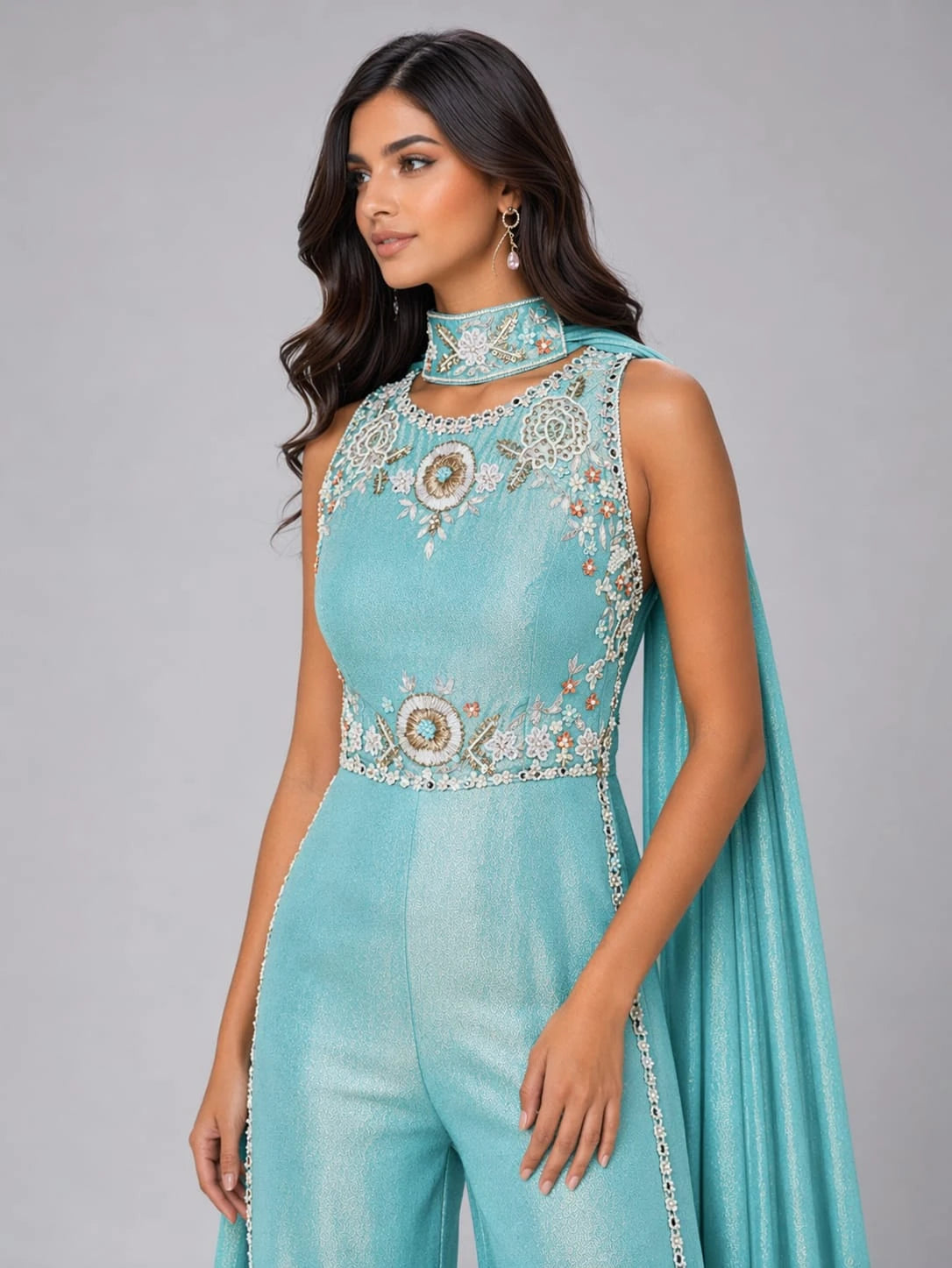 blue jumpsuit