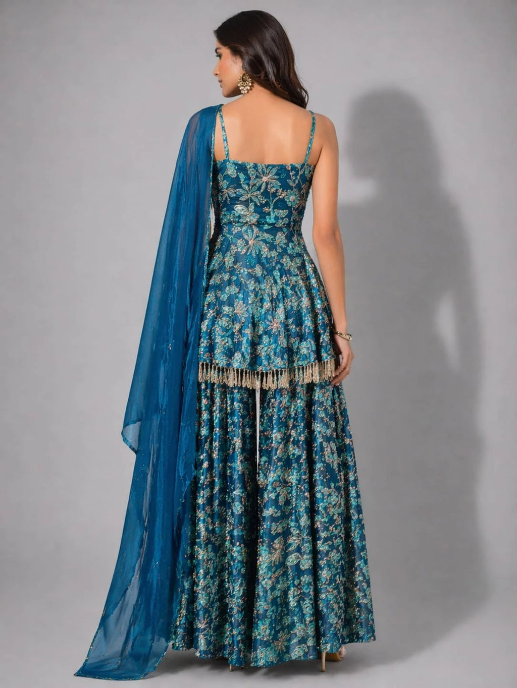 blue floral sharara set