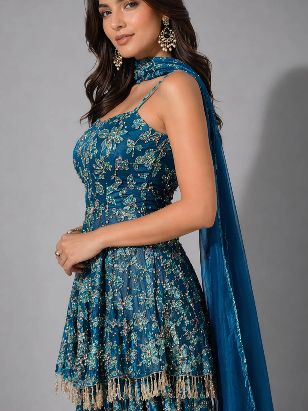 blue floral sharara set