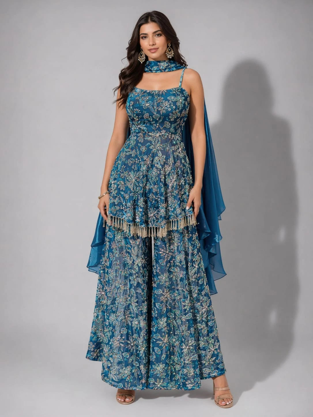 blue floral sharara set