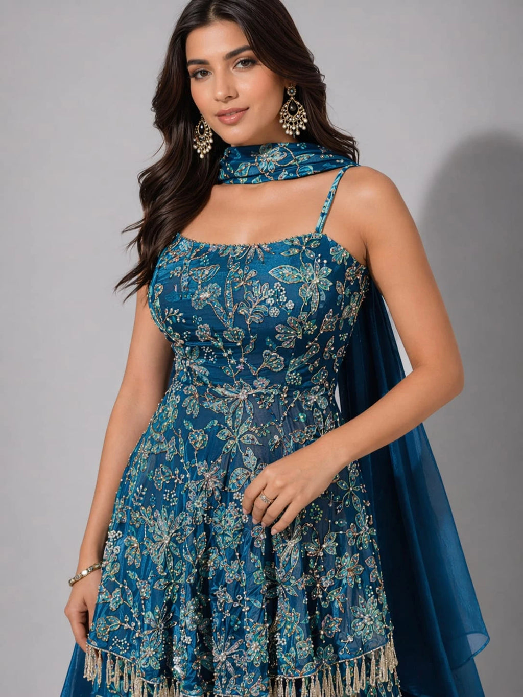 blue floral sharara set
