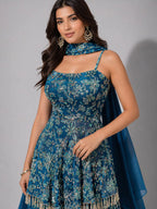 blue floral sharara set
