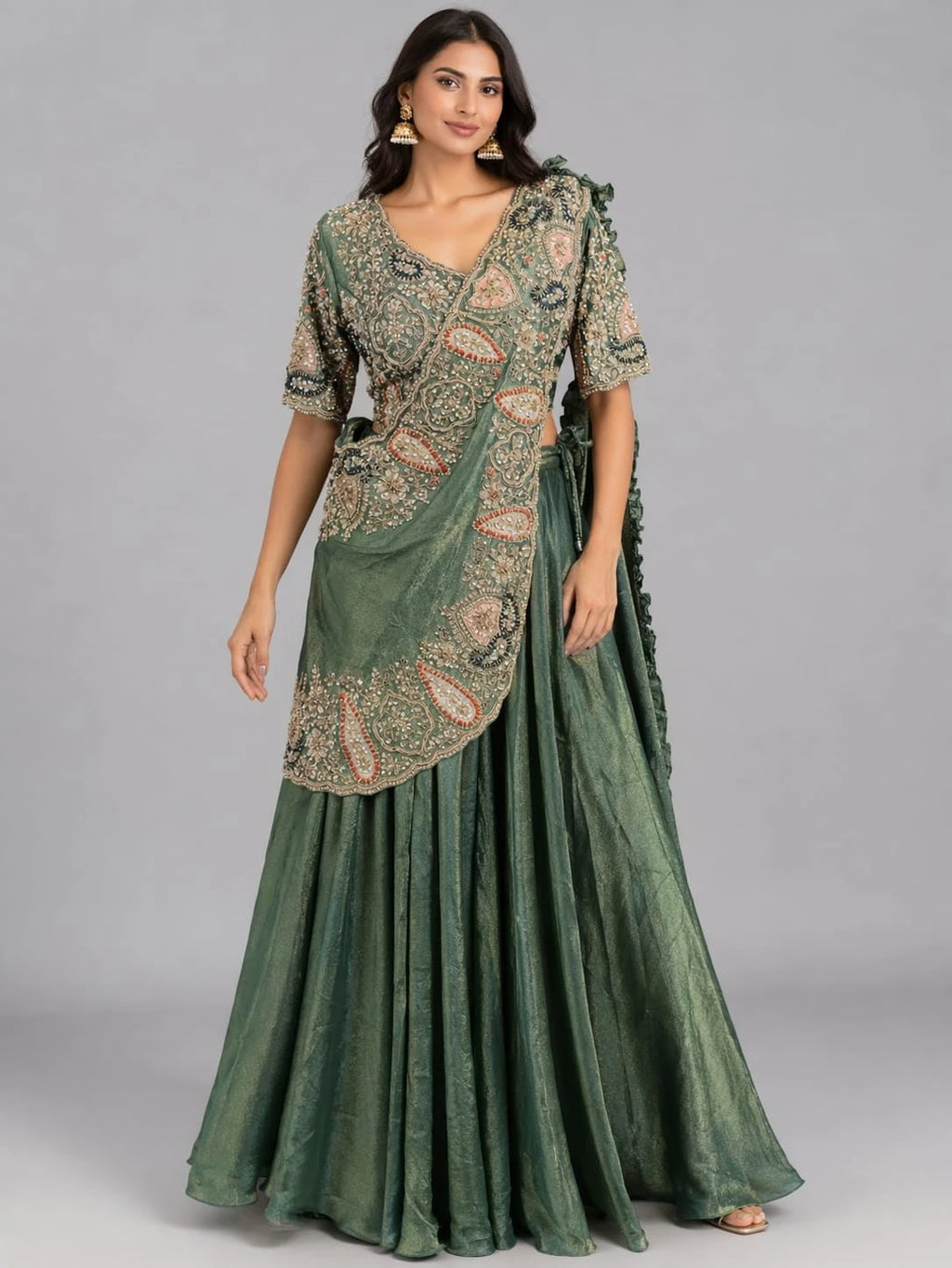 pista drape lehenga