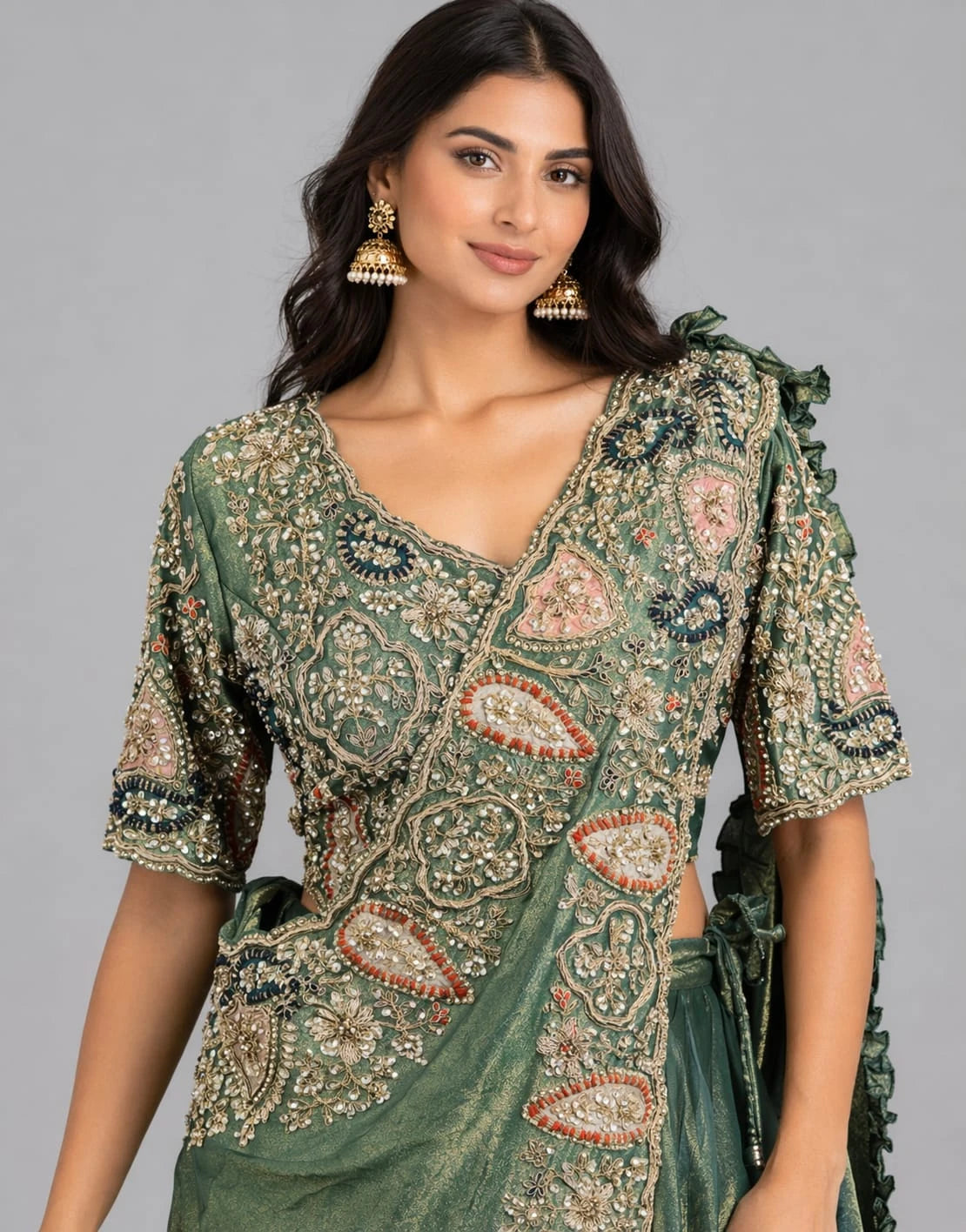 pista drape lehenga