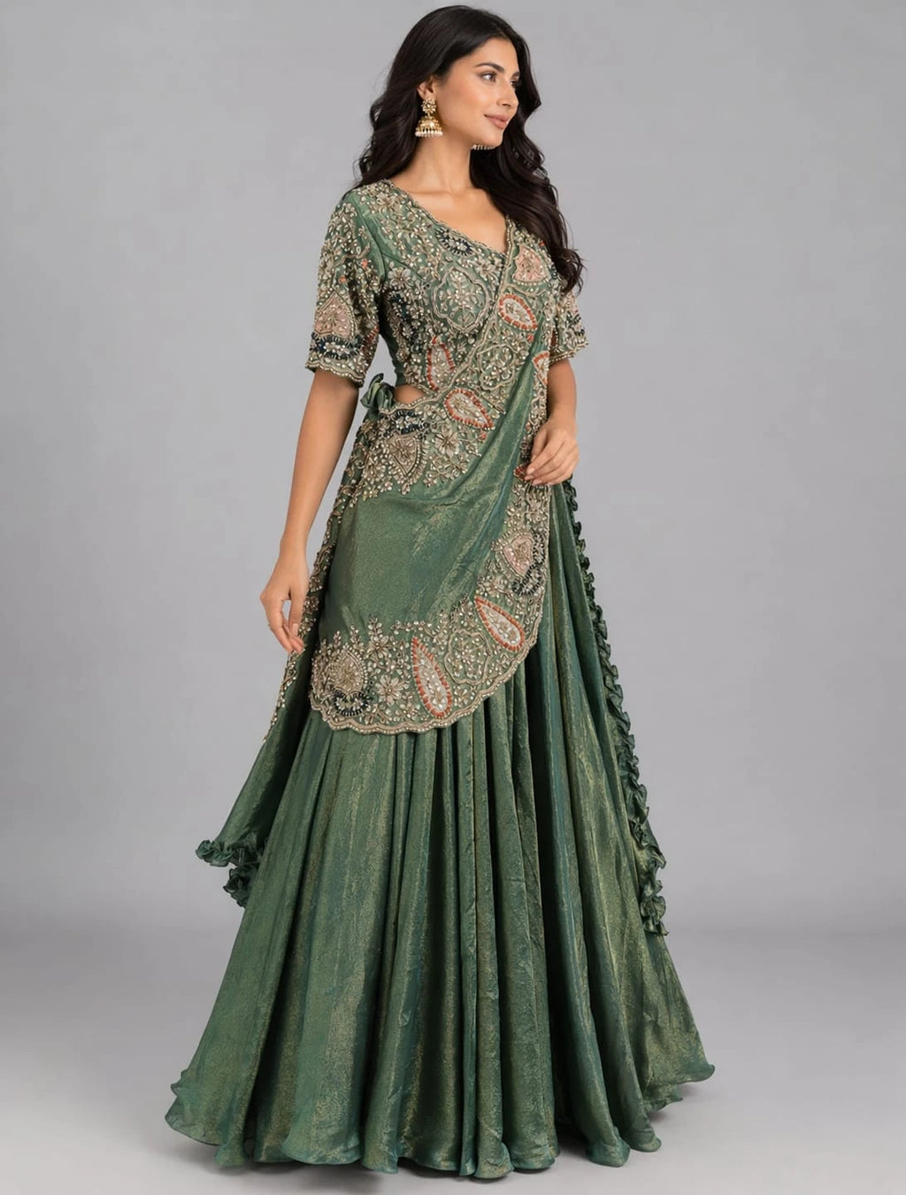 pista drape lehenga