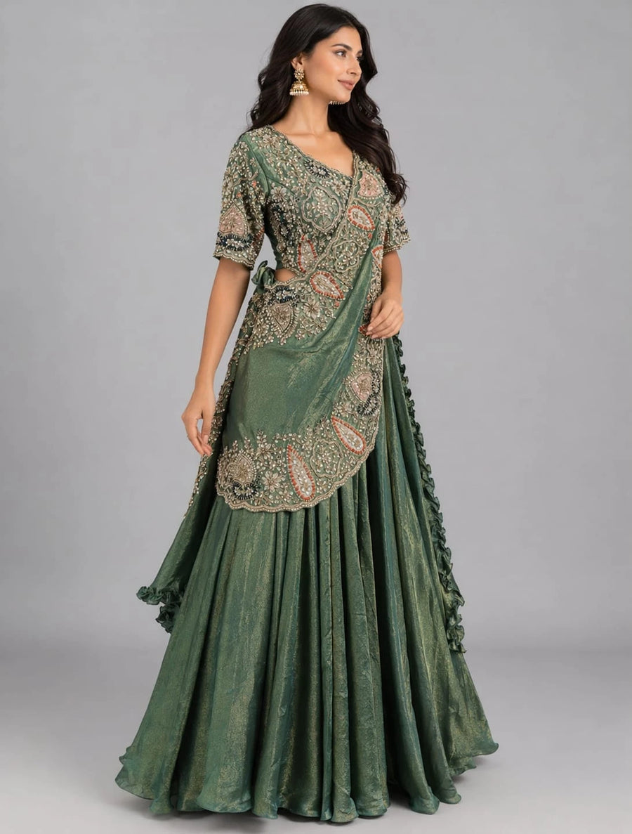pista drape lehenga