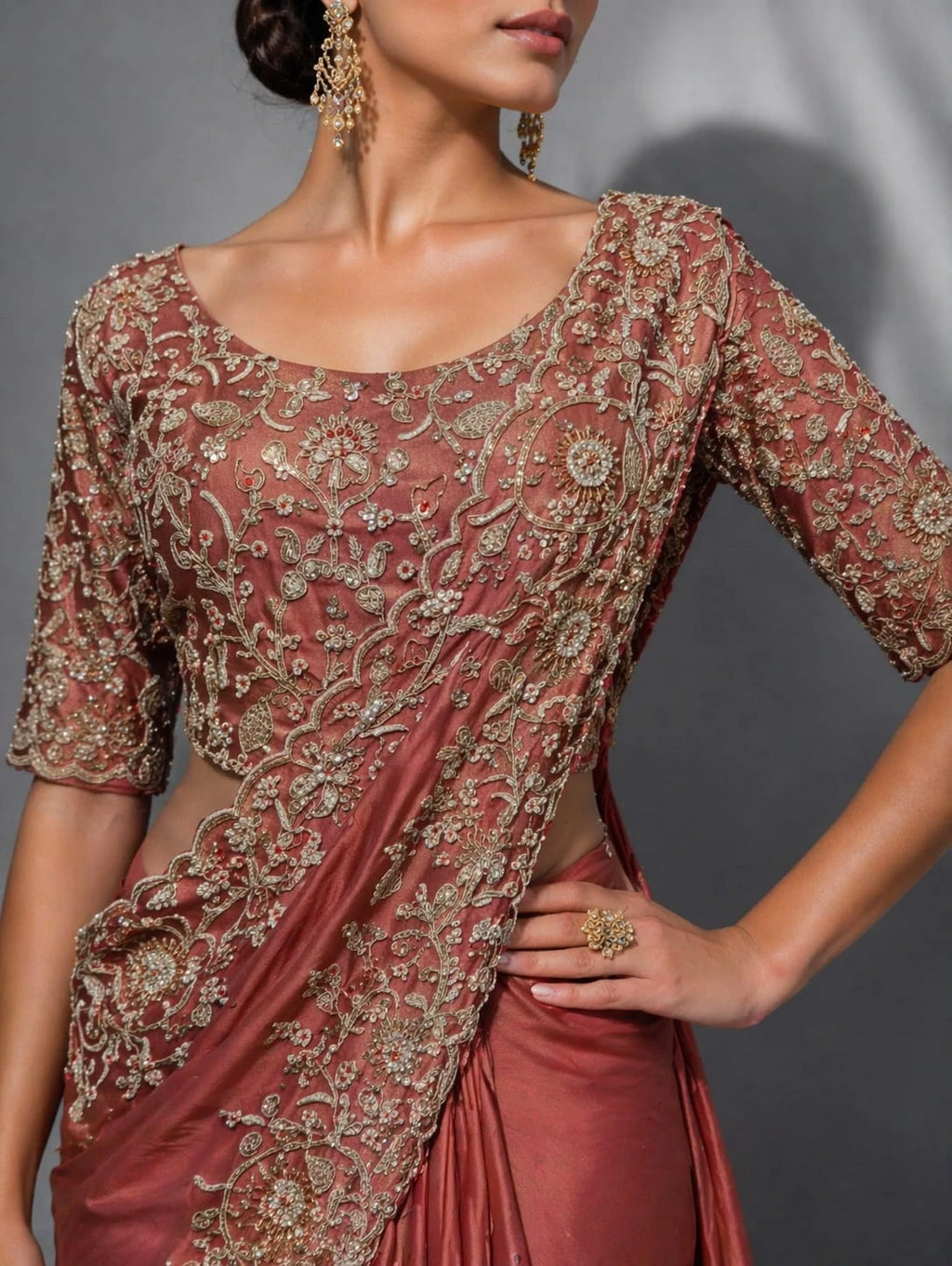 rust drape lehenga