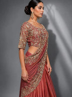 rust drape lehenga