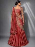 rust drape lehenga