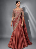 rust drape lehenga