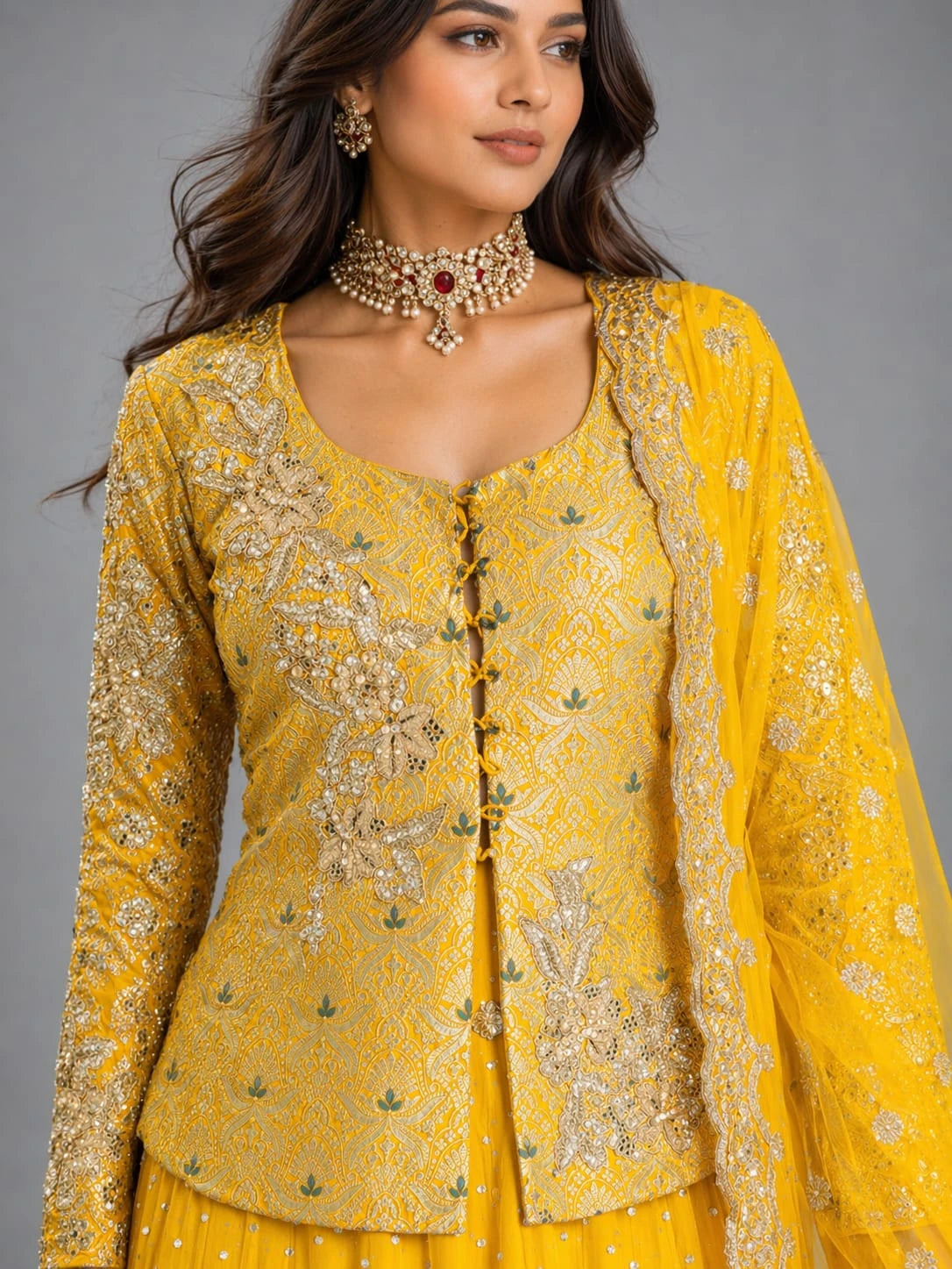 Yellow embroidered traditional lehenga
