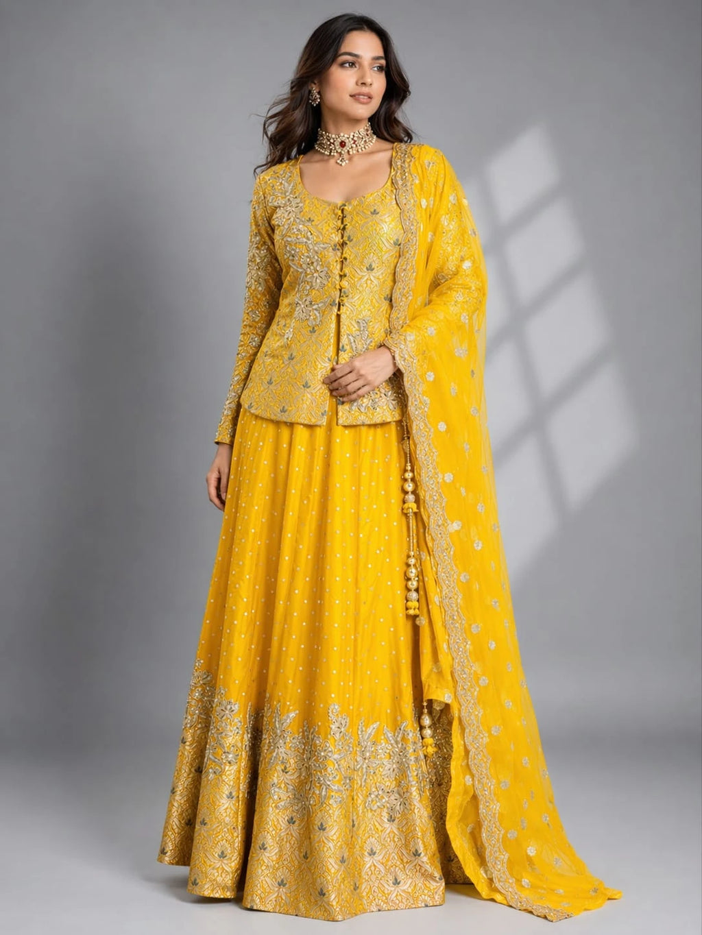 Yellow embroidered traditional lehenga