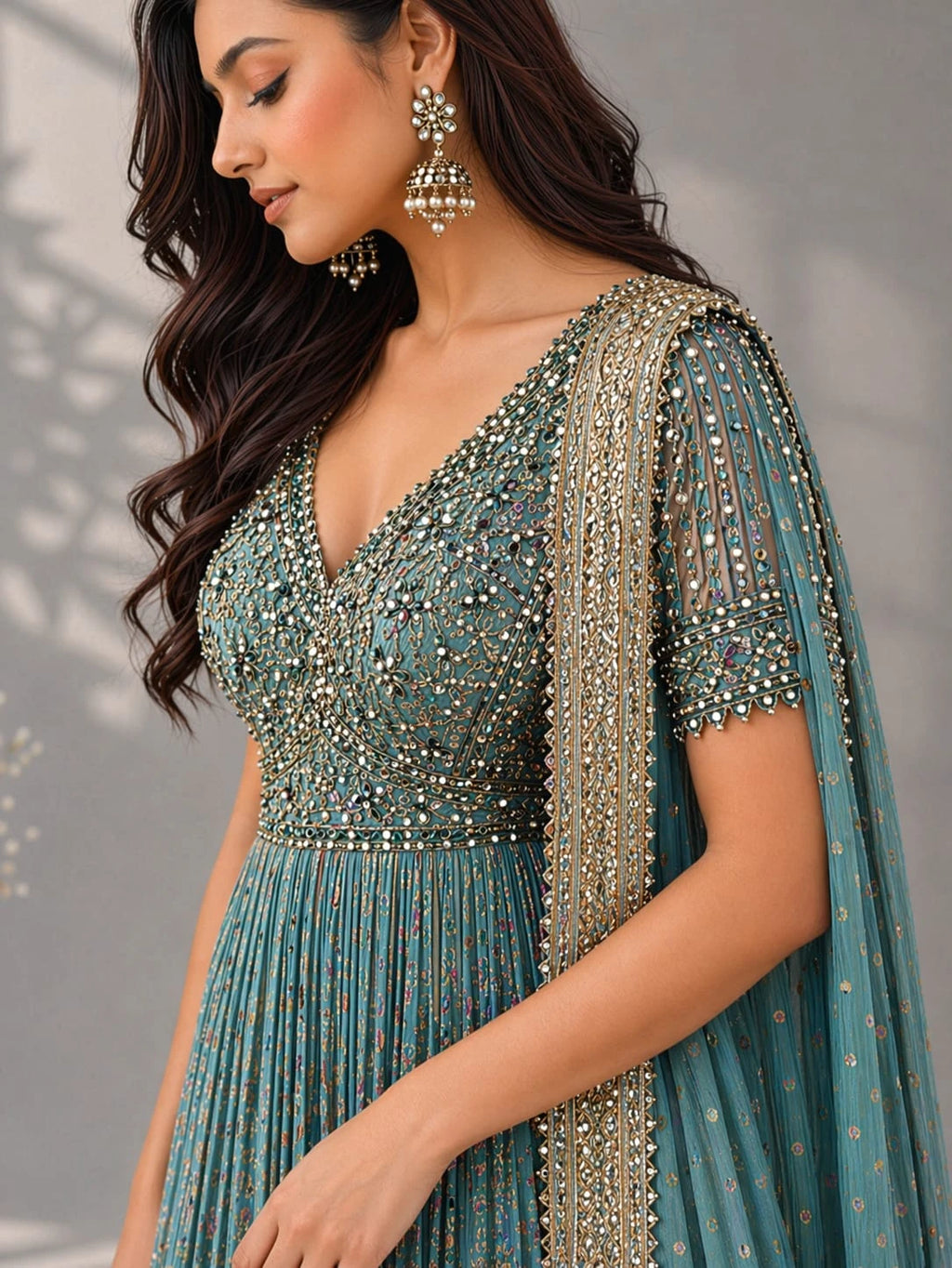 blue embellished anarkali suit