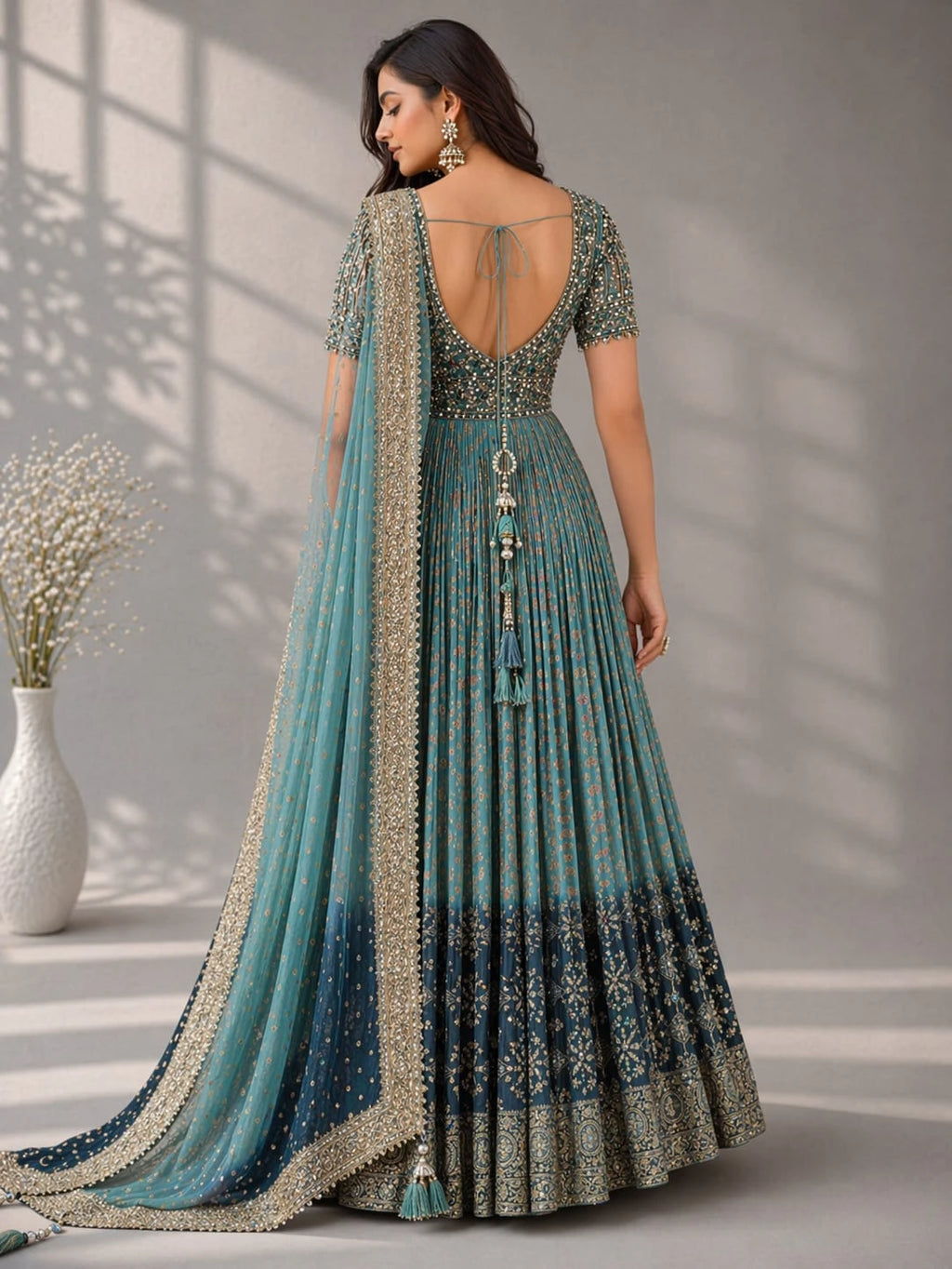 blue embellished anarkali suit