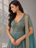 blue embellished anarkali suit