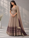 peach embellished anarkali suit