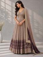 peach embellished anarkali suit