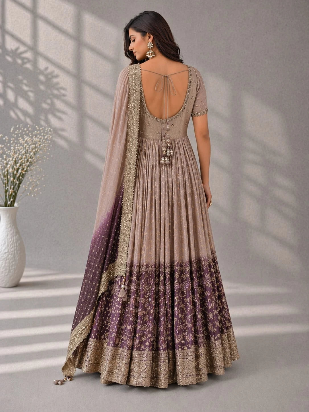 peach embellished anarkali suit