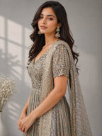 grey embellished anarkali suit